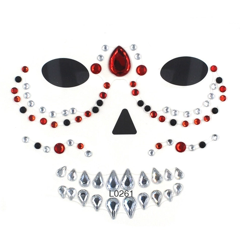 Face Rhinestone Stickers Halloween Self Adhesive Acrylic Gems Tattoo For Music Festival Party Makeup Skull Gothic Style