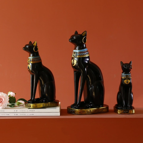 Estatua Gato Egipcio Diosa Bastet Figurita Resina Estilo Antiguo Egipto Decoración Para Hogar Oficina Sujetalibros Candelabro Regalo