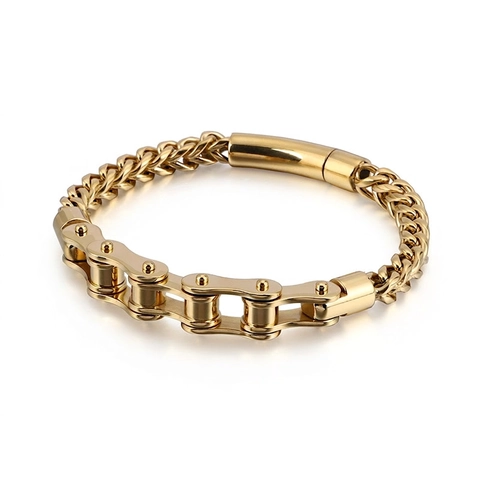 Pulsera De Cadena De Motocicleta Para Hombre Acero Inoxidable Estilo Motero Eslabones Trenzados Punk Cierre Mecánico
