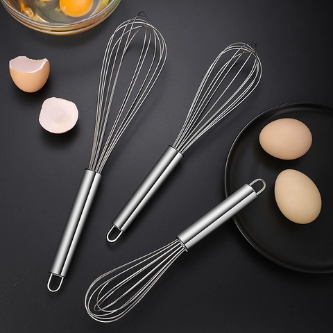 Egg Whisk Manual Stainless Steel Kitchen Baking Tool Non-Magnetic Integrated Handle With Hanging Loop For Cream Batter