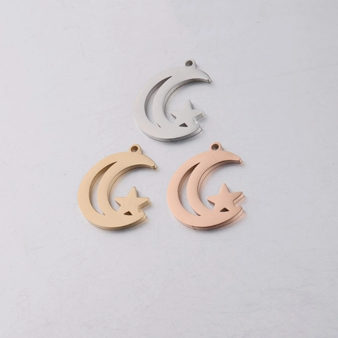 Colgante De Luna Y Estrella Hueca De Acero Inoxidable Pulido Espejo Amuleto Celestial Para Accesorios De Joyería DIY Elegante