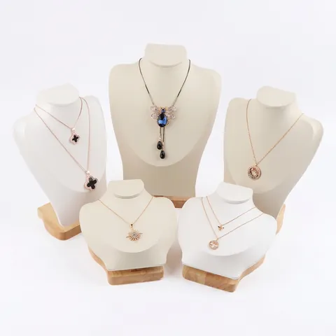 Necklace Display Stand Portrait Bust Model Wood Base Faux Leather Pendant Holder Jewelry Show Organizer High Quality