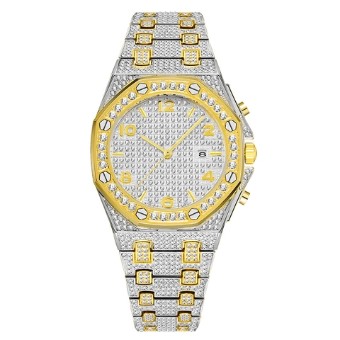 Orologio Al Quarzo Da Uomo Lusso Con Strass Impermeabile Calendario Lunetta Ottagonale Orologio Da Polso Moda Lega