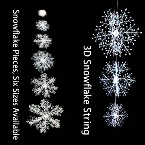 Iridescent 3D Snowflake Christmas Ornaments PVC Plastic Glitter Hanging Decor Winter Wonderland Party Tree Decorations
