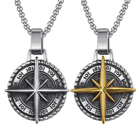 Vintage Edelstahl Nautischer Kompass Anhänger Halskette Für Herren Personalisiert Rund Kompass Medaillon Retro Schmuck Geschenk