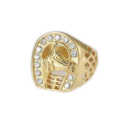 Hip Hop Horse Head Horseshoe Ring Titanium Steel Rhinestone Inlaid Men Fashion Jewelry Electroplated Gold Silver Rings