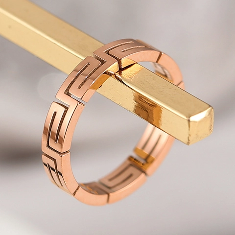 Hollow Meander Pattern Ring 18K Gold Plated Titanium Steel Greek Key Minimalist Fashion Jewelry For Women
