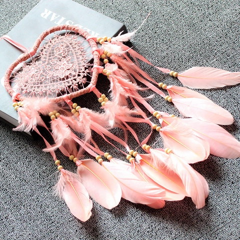 Handgefertigter Herzförmiger Traumfänger Mit Federn Spitze Blume Wandbehang Dekor Für Schlafzimmer Zuhause Büro Bohemian Ornament