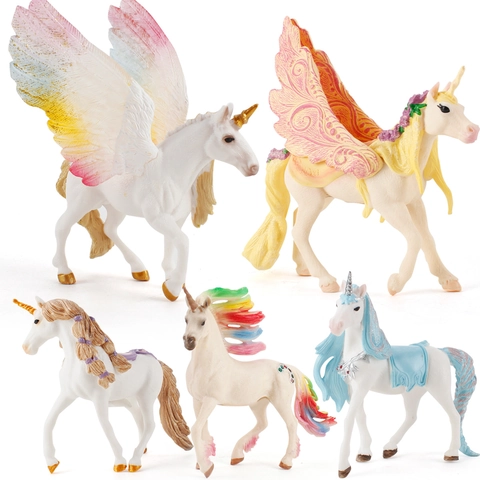 Mythical Unicorn Pegasus Animal Model Toy PVC Rainbow Horse Fairy Sheep Figurine Desktop Ornament For Kids Gift