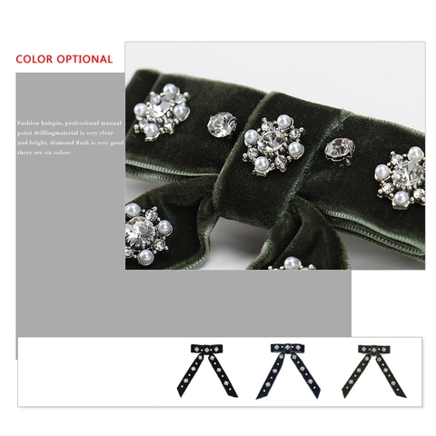 Elegant Velvet Bow Hair Clip With Rhinestone And Artificial Pearl Large Retro French Spring Clip Headpiece For Women Girls