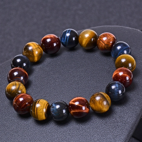 Pulsera De Piedra Ojo De Tigre Natural Triple Color Cuentas Elástica Energía De Curación Meditación Joyería Unisex