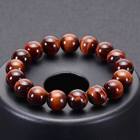 Pulsera De Cuentas De Ojo De Tigre Rojo Natural Piedra Redonda Energía Curativa Joyería Yoga Unisex Piedra Pulida