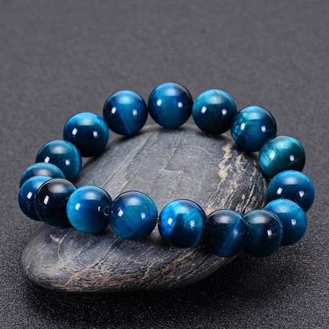 Natural Sky Blue Tiger Eye Perlenarmband Runde Edelstein Heilenergie Schmuck Für Männer Frauen Einfache Mode
