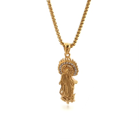 Virgin Mary Pendant Religious Vintage Stainless Steel Rhinestone Charm Jewelry Accessory Retro Fashion For Women Men