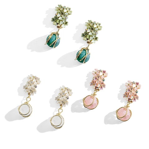 Orecchini A Goccia Di Fiori Vintage Francese Polvere Di Conchiglia Vetro Strass Lega Di Zinco Con Perno In Argento 925 Chic