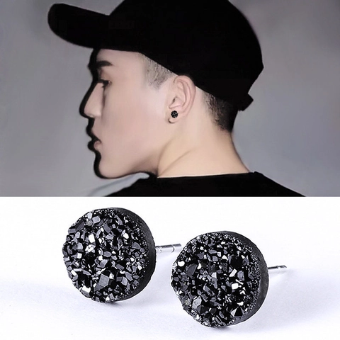 Crystal Cluster Round Stud Earrings With 925 Sterling Silver Earring Post Natural Agate Druzy Jewelry For Men And Women