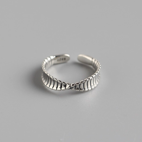 Retro 925 Sterling Silver Open Ring Möbius Twist Wave Texture Vintage Adjustable Finger Jewelry For Women High Quality