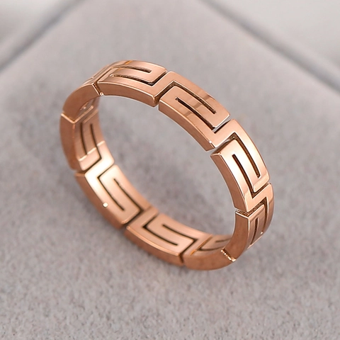 Hollow Meander Pattern Ring 18K Gold Plated Titanium Steel Greek Key Minimalist Fashion Jewelry For Women