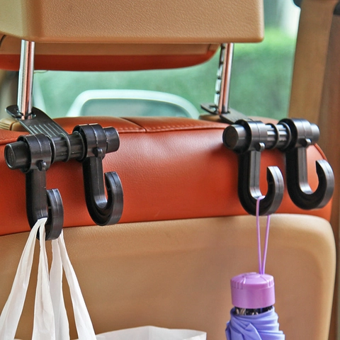 Car Seat Headrest Hook Universal Double Hanger Plastic Auto Backrest Storage Organizer For Bags Purses Umbrellas