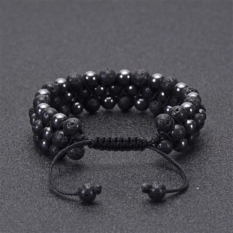 Lava Stone Hematite Beaded Bracelet Adjustable Woven Rope Essential Oil Diffuser Fashion Jewelry Unisex