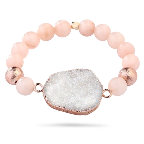 Boho Naturstein Perlen Armband Mit Druzy Geode Anhänger Roségold Überzogener Mode Ethnischer Schmuck Für Damen Geschenk