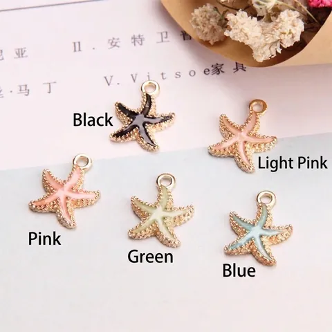 Ocean Series Alloy Enamel Conch Seashell Starfish Charms Pendants For DIY Jewelry Making Gold Plated Colorful