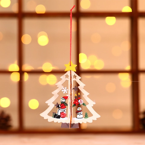 Ornamenti Appesi Di Natale 3D In Legno Albero Stella Campana Forme Dipinte Babbo Natale Pupazzo Di Neve Orso Arredo