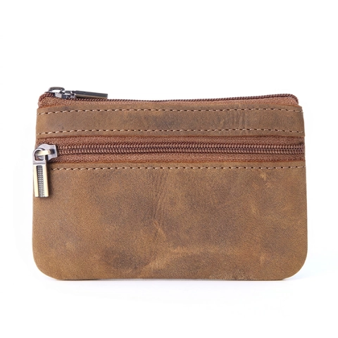 Vintage Echtes Leder Mini Münzbörse Für Damen Herren Doppel Reißverschluss Kleiner Geldbeutel Kartenhalter Schlüsselbeutel
