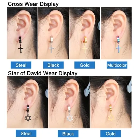 Orecchino A Cerchio In Acciaio Inossidabile Con Ciondolo A Croce Ed Esagramma Punk Hip Hop Gioielli Unisex