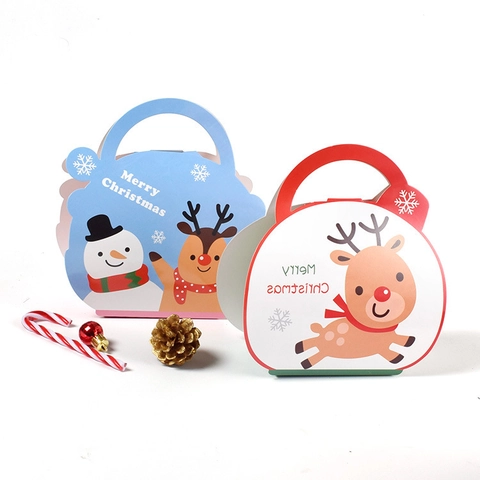Caja De Regalo De Navidad Cartón Embalaje Portátil Patrón De Reno Muñeco De Nieve Favor De Fiesta Festiva Diseño De Dibujos Animados