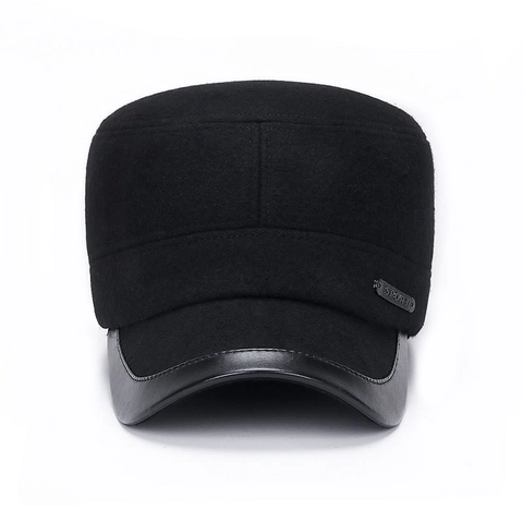 Berretto Piatto Uomo Invernale Caldo Con Paraorecchie Spessore Cotone Tesa In Pelle Artificiale Cappello Militare Regalo Papà