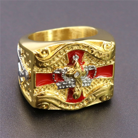 Heren Vintage Roestvrijstalen Ring Kroon Kruis Emaille Zegelring Vrijmetselaarsstijl Strass Sieraden Zware Brede Band Religieus