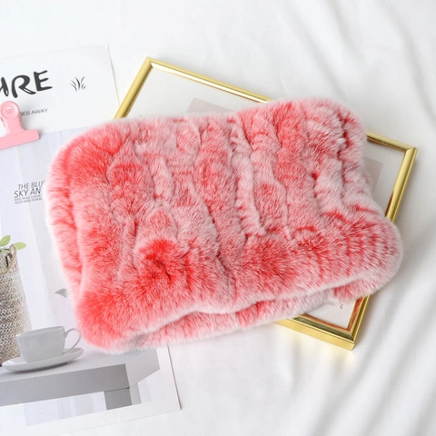 Tour De Cou En Fourrure De Lapin Rex Tricoté À La Main Pour Femmes Élastique Épais Doux Chaud Bandeau D'hiver Accessoires