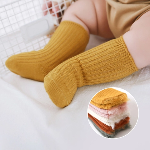Calcetines Engrosados de Invierno para Bebé Suave Punto Acanalado de Acrílico de Media Caña Con Puño Peludo para Lactantes Diario