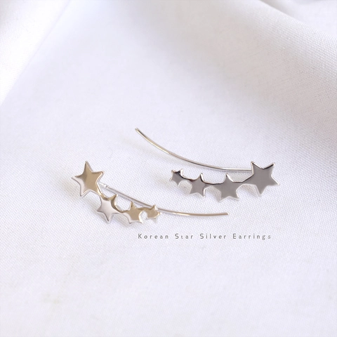 925 Sterling Silver Star Ear Climber Minimalist Five-Pointed Star Stud Earrings For Women Korean Fashion Jewelry Gift