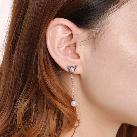 Orecchini A Farfalla Catena Lunga Perla Artificial Acciaio Inossidabile Nappa Elegante Gioielli Per Donne