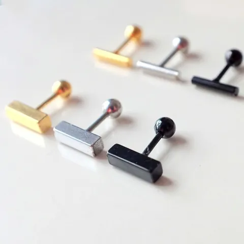 Minimalist Stainless Steel Bar Stud Earrings For Men Women Unisex Hip Hop Punk Barbell Screw Back Ear Piercing Jewelry