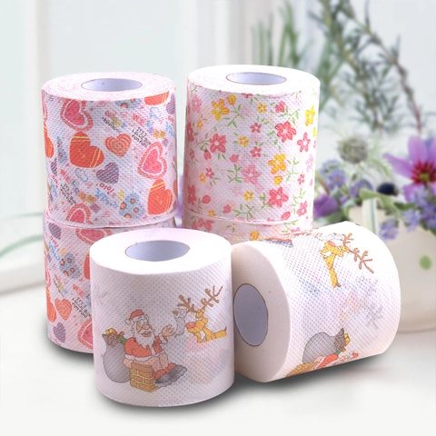 Printed Toilet Paper Roll Novelty Colorful Wood Pulp Paper Floral Heart Sudoku Pattern Soft Decorative Bathroom Tissue