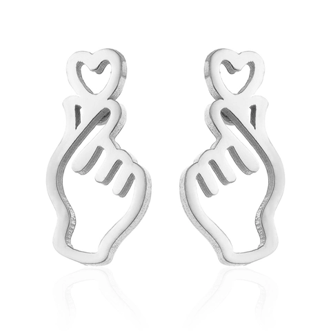 Pendientes De Botón Acero Inoxidable Gesto Corazón De Dedo Delicado Pequeño Minimalista Hip Hop Punk Para Mujeres