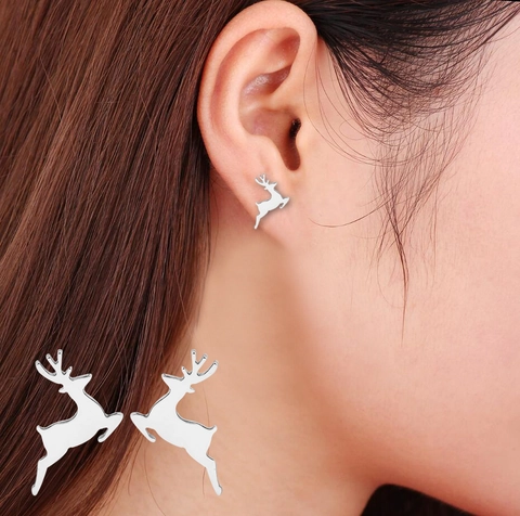Reindeer Stud Earrings Stainless Steel Small Animal Deer Shape Christmas Holiday Jewelry For Women Minimalist Fashion