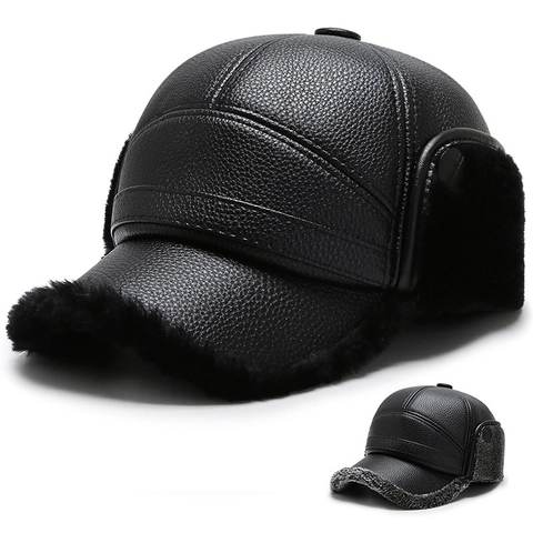 Cappello Da Baseball Invernale Da Uomo Pelle PU Paraorecchie Caldo Antivento Cappello Da Caccia Con Fodera In Pelliccia