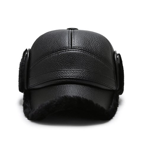 Cappello Da Baseball Invernale Da Uomo Pelle PU Paraorecchie Caldo Antivento Cappello Da Caccia Con Fodera In Pelliccia