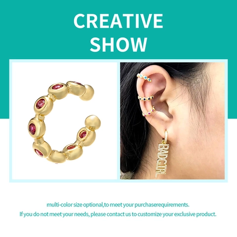 Brass Colorful Cubic Zirconia Ear Cuff Micro Pave Non Pierced Clip On Earrings Fashion Jewelry For Women