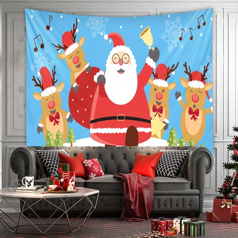 Arazzo Di Natale Poliestere Appeso A Parete Cartone Animato Babbo Natale Renna Stampato Sfondo Decorazione Festiva