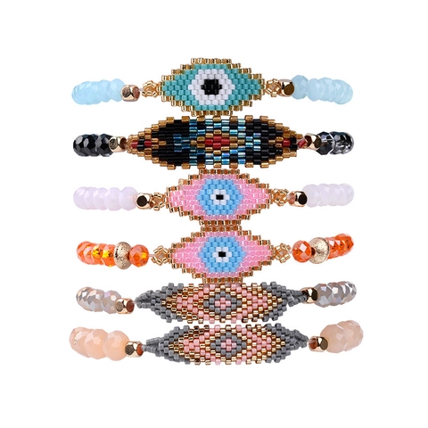 Evil Eye Bracelet Bohemian Hand Woven Crystal Beads Seed Beads Ethnic Style Jewelry For Women Charm