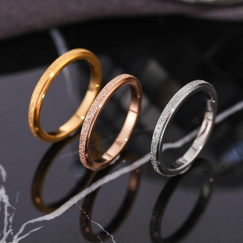 Minimalist Titanium Steel Frosted Ring For Women Men 18K Rose Gold Silver Plated Stainless Steel Thin Stackable Couple Ring Jewelry