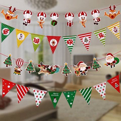 Striscione Natalizio Carta Ghirlanda Appesa Buon Natale Babbo Natale Renna Pupazzo Di Neve Decorazione Per Feste