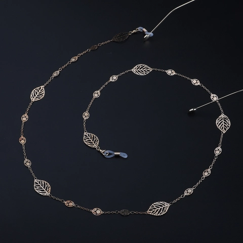 Glasses Chain Metal Hollow Leaf Design Gold Color Eyewear Lanyard Anti-Slip Silicone Loop Holder Vintage Accessory