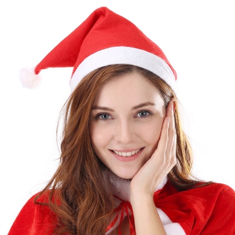 Gorro De Navidad Clásico Gorro De Papá Noel Rojo Tela No Tejida Con Borde De Felpa Blanca Decoración De Fiesta Adultos Niños