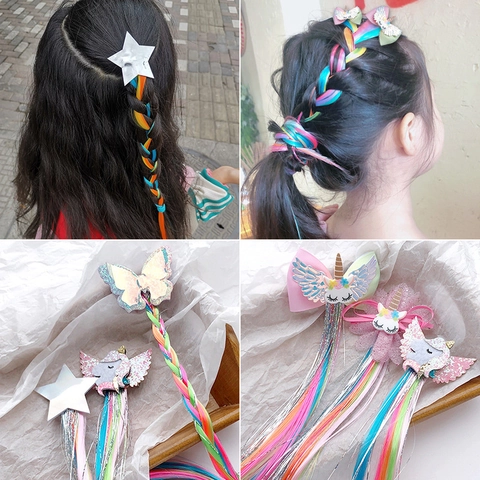 Fermagli Per Capelli Arcobaleno Per Bambini Con Estensioni In Fibra Sintetica Colorata Unicorno Farfalla Stella Per Ragazze